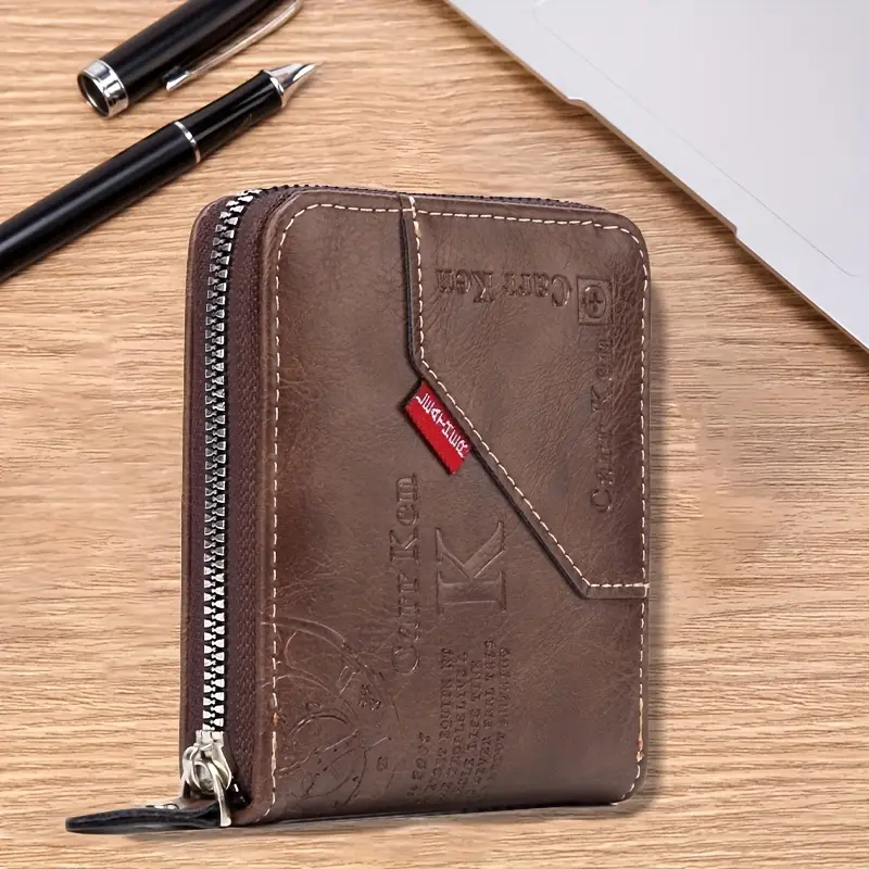 Versión Coreana Corta Para Hombre, Cartera Pequeña Retro Horizontal, Bolsa Para Licencia De Conducir Con Bolsa De Cuero Para Tarjetas, Monedero Con Cremallera, Regalo Para Padre 10